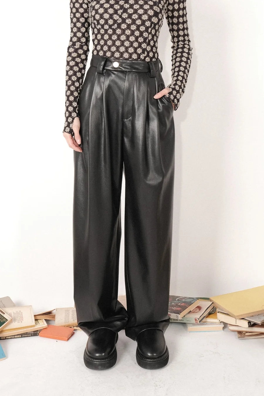 Vegan Leather Straight Pants