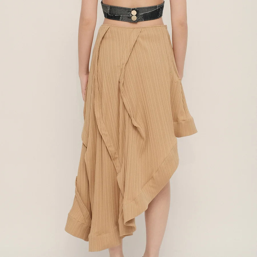 Asymmetric Ruffle Hem Choppy Skirt