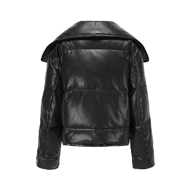 Vegan Leather Quilted Down Jacket