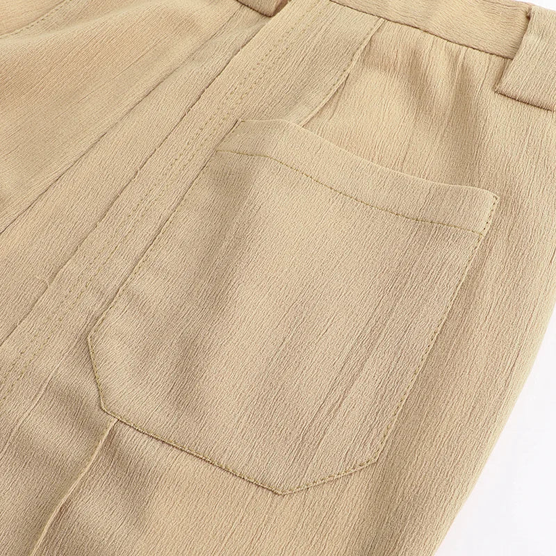 Wrinkle Chiffon Raw Edge Angled Pleated Trousers