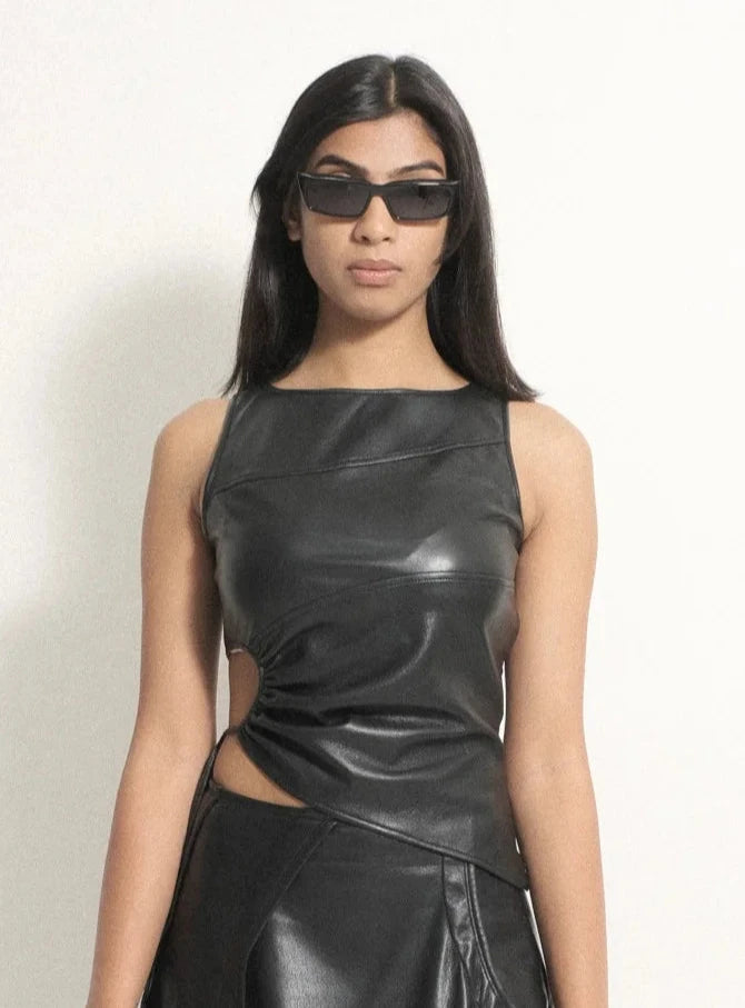 Vegan Leather Circled Top