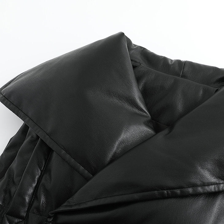 Vegan Leather Quilted Down Jacket