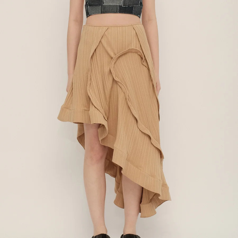 Asymmetric Ruffle Hem Choppy Skirt