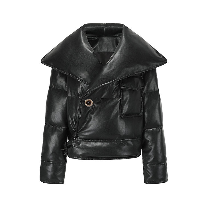 Vegan Leather Quilted Down Jacket