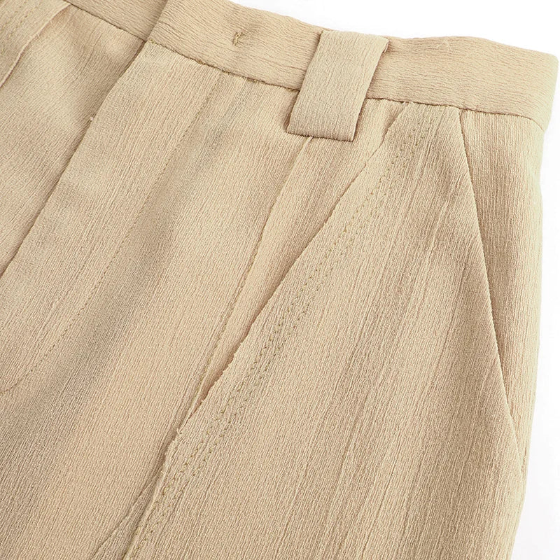 Wrinkle Chiffon Raw Edge Angled Pleated Trousers