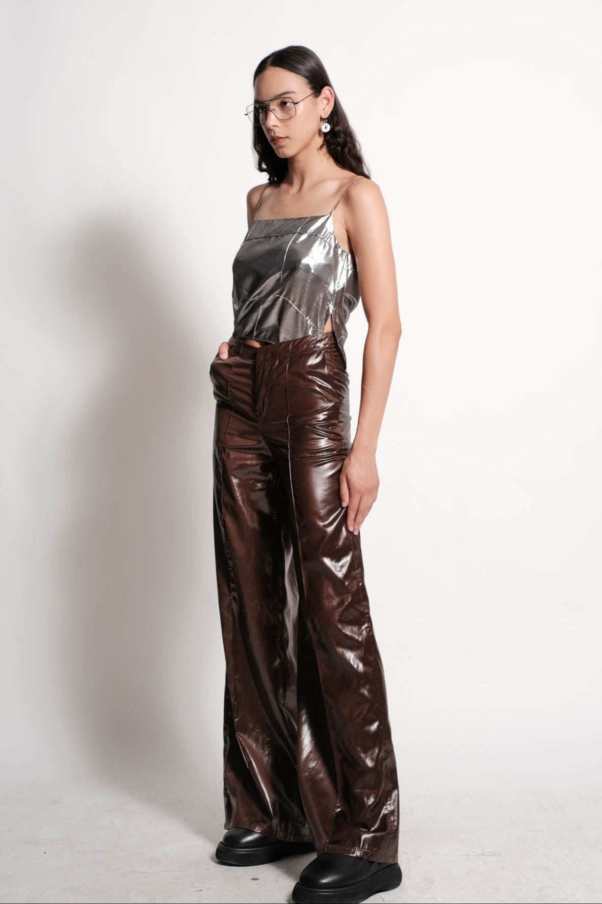 Leather Satin Wide-Leg Pants