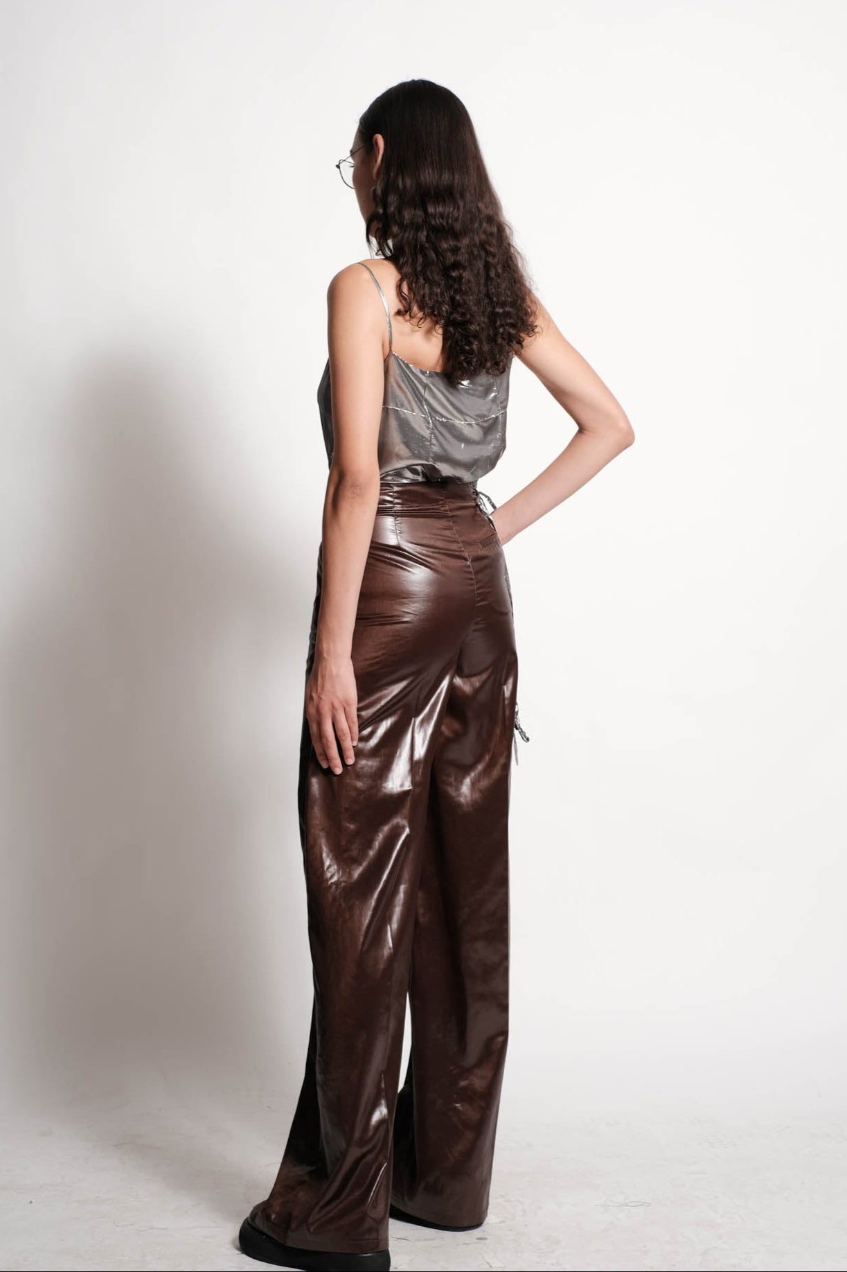 Leather Satin Wide-Leg Pants