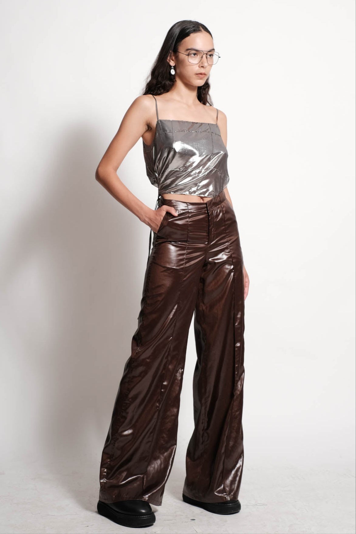 Leather Satin Wide-Leg Pants