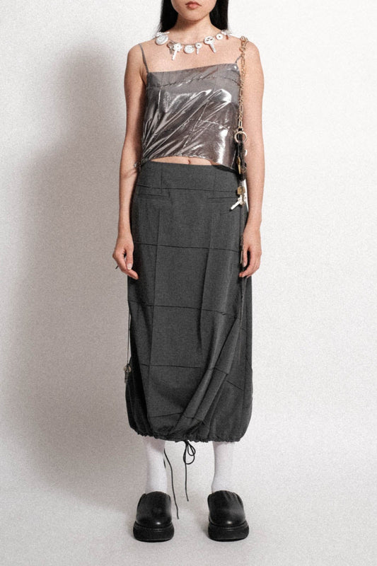 Double TR Shirred Pintuck Midi Skirt