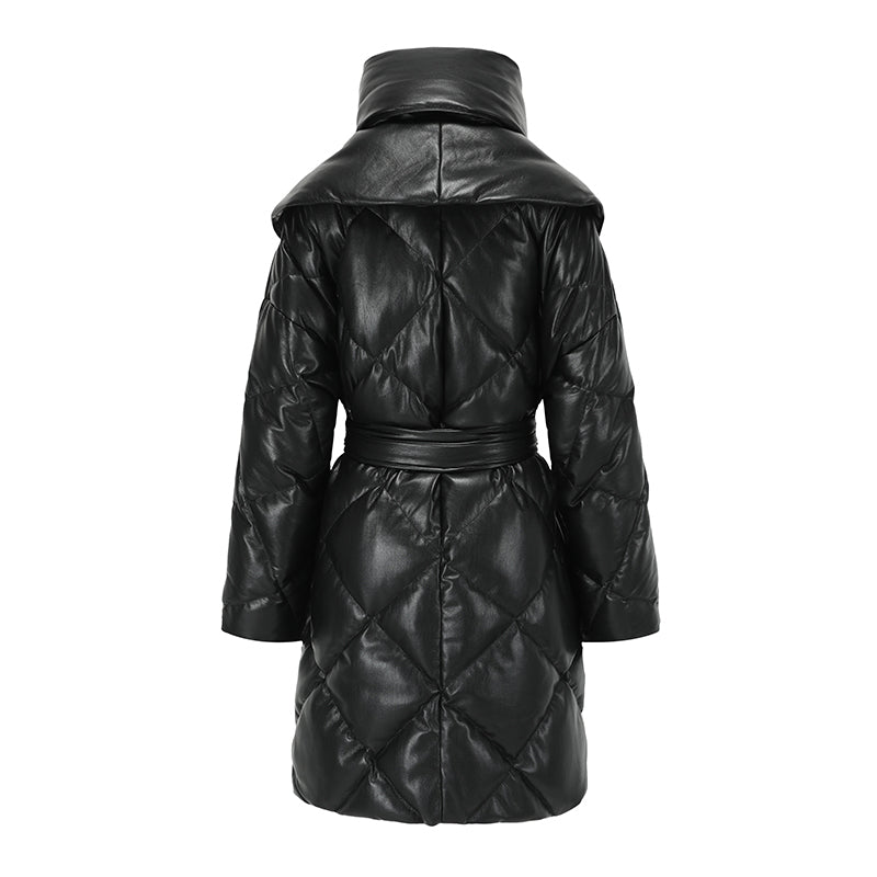 Vegan Leather Big Scarf Long Down Jacket