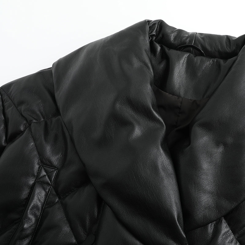 Vegan Leather Big Scarf Long Down Jacket