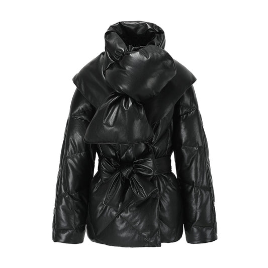 Vegan Leather Scarf Down Coat