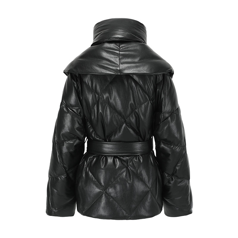 Vegan Leather Scarf Down Coat