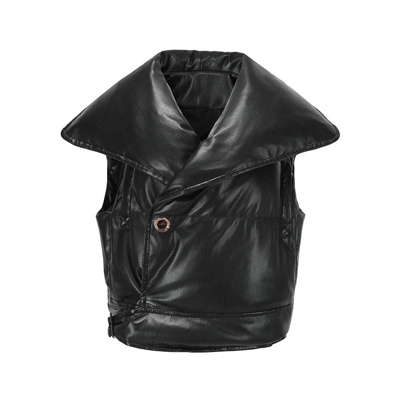 Vegan Leather Quilted Down Vest