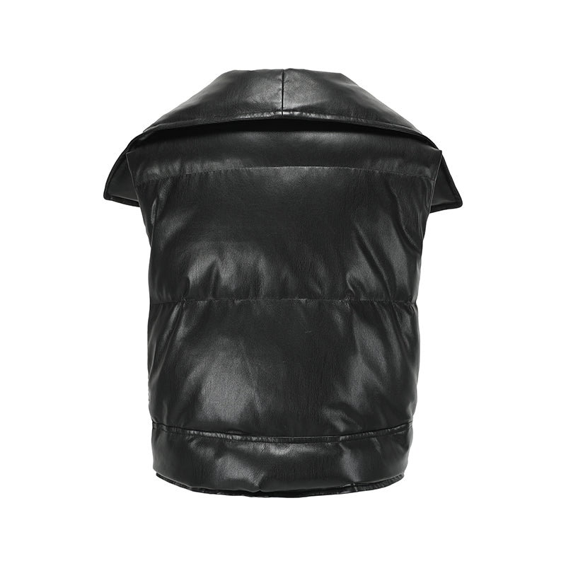 Vegan Leather Quilted Down Vest