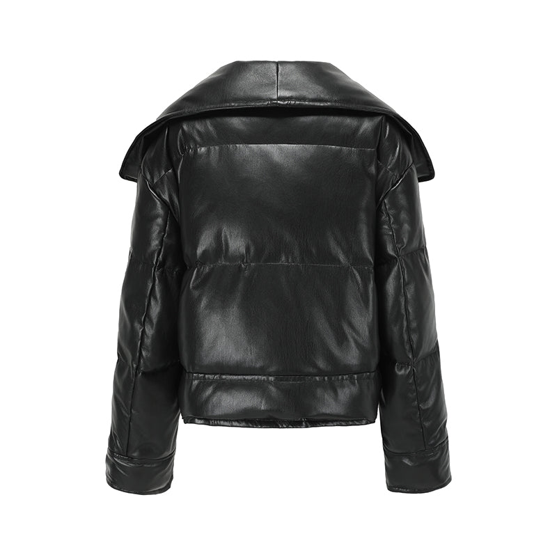 Vegan Leather Quilted Down Jacket