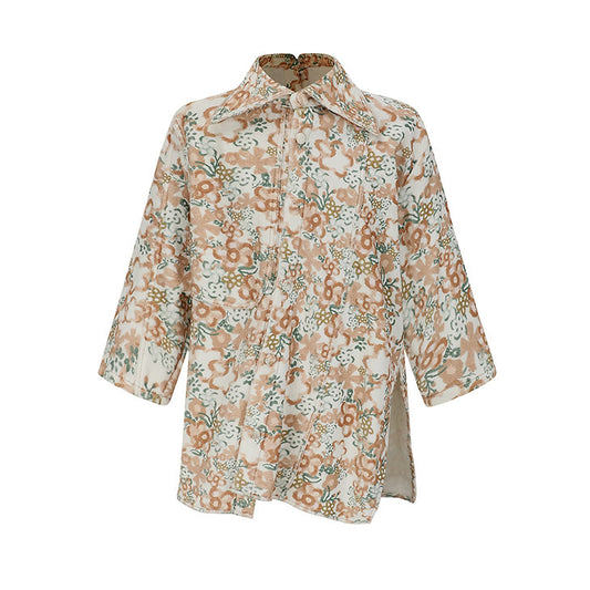 Floral Print Angled Placket Double-Front Shirt