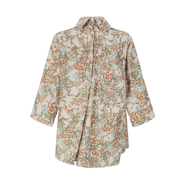 Floral Print Angled Placket Double-Front Shirt